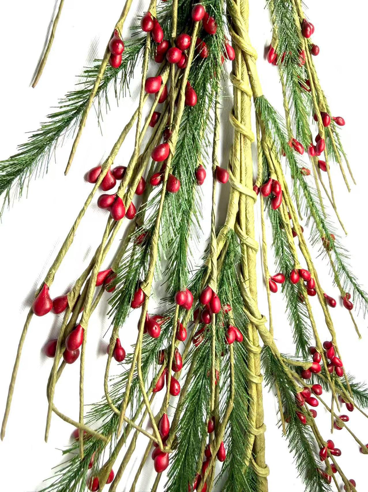 55" Red Berry & Pine Garland, Rustic Farmhouse Christmas Mantel Decor, Winter Greenery