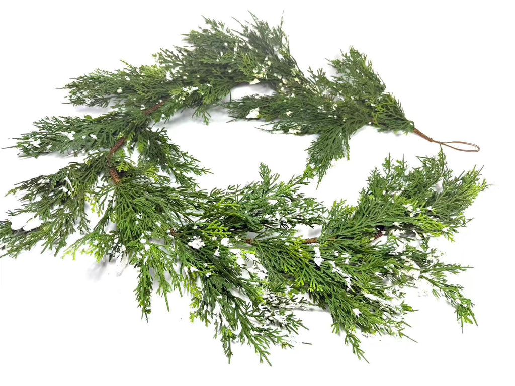 5ft Real Touch Cedar Garland with Snow | Winter Greenery Christmas Mantel Decor