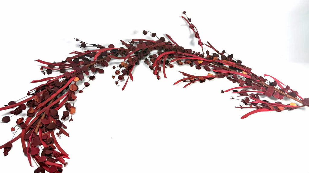 5ft Red Eucalyptus Garland | Burgundy Fall Garland | Rustic Christmas Mantel Decor