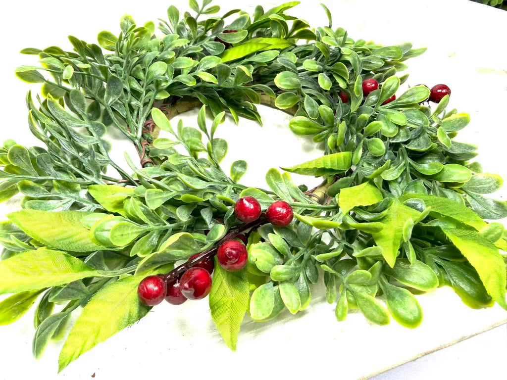 Mini Green Wreath 4.5” Candle Ring Tray Decor Boxwood Faux Spring Farmhouse Greenery Wreath