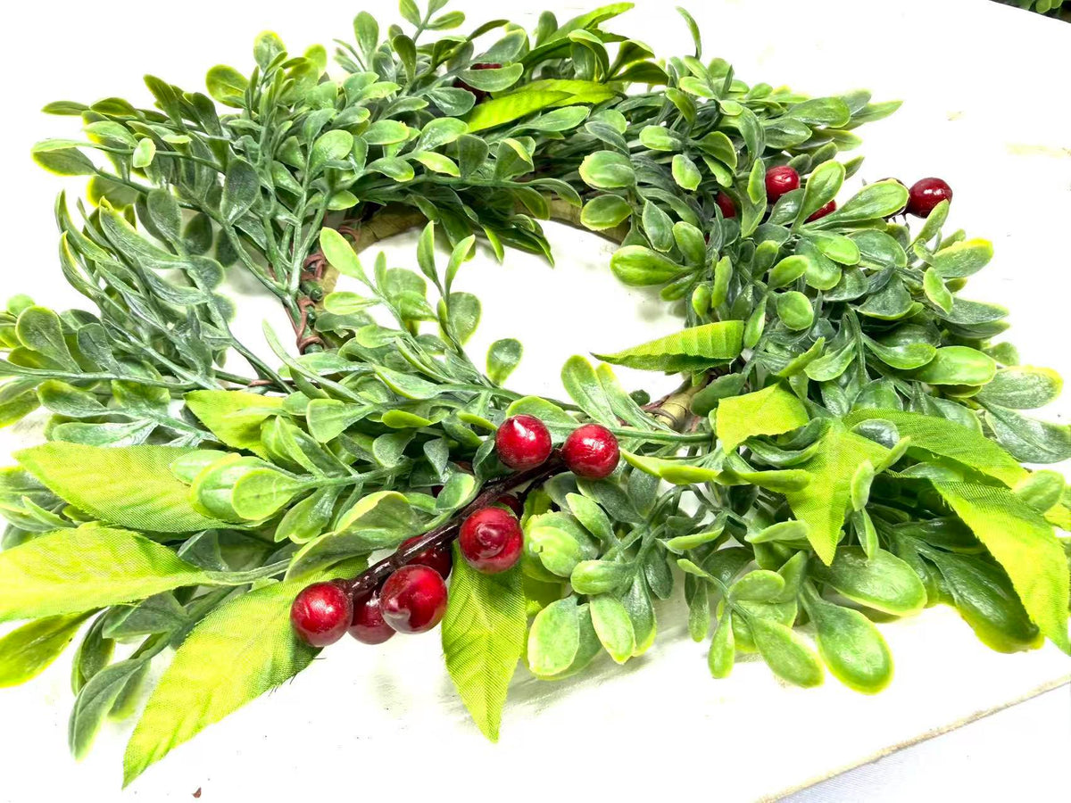 Mini Green Wreath 4.5” Candle Ring Tray Decor Boxwood Faux Spring Farmhouse Greenery Wreath