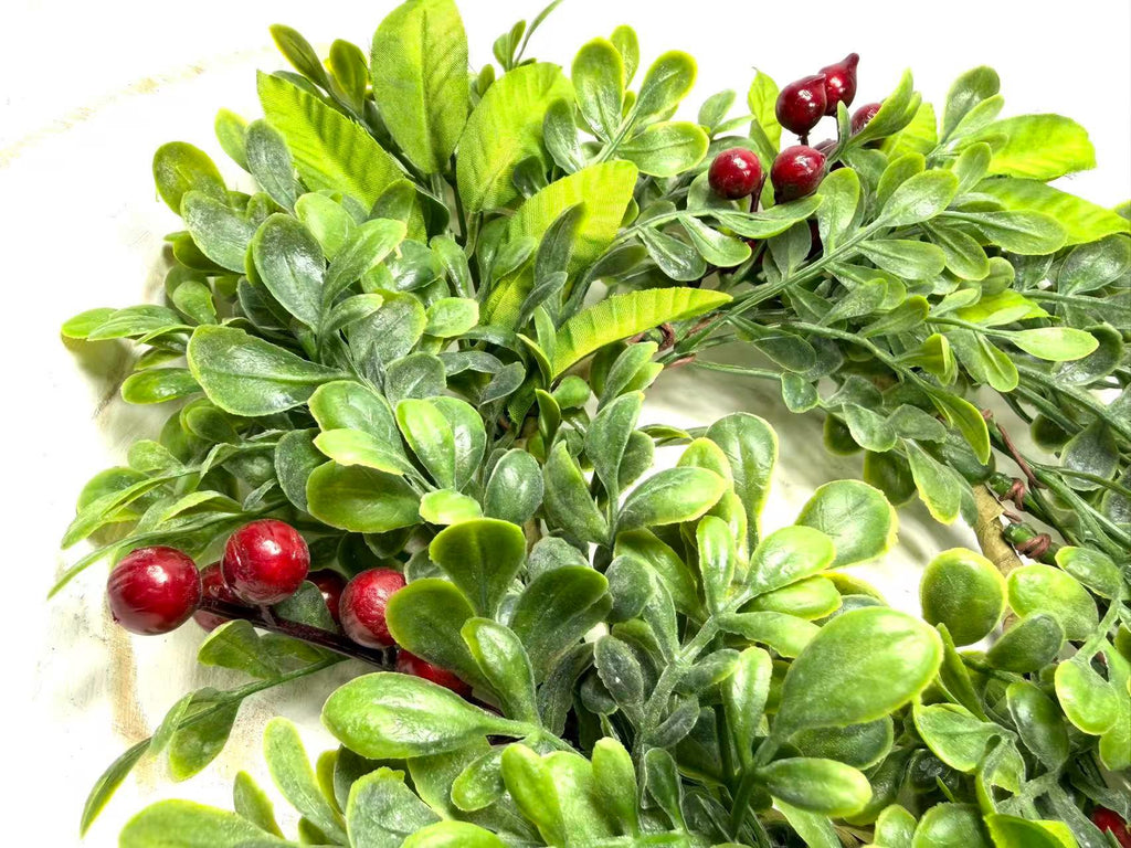 Mini Green Wreath 4.5” Candle Ring Tray Decor Boxwood Faux Spring Farmhouse Greenery Wreath