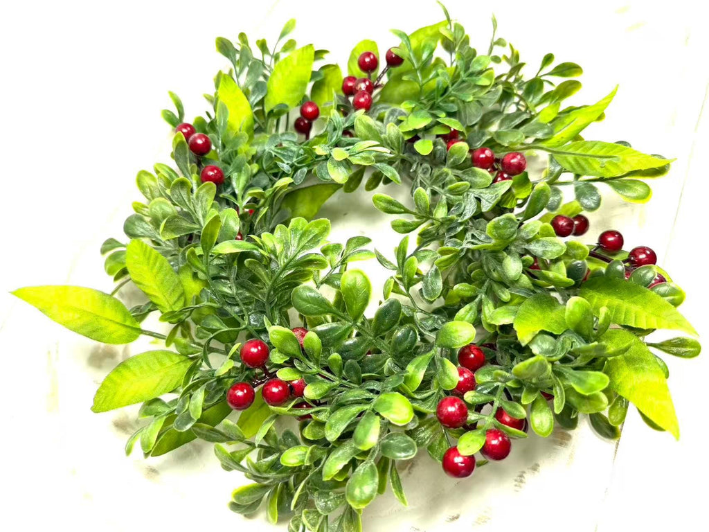 Mini Green Wreath 6.5” Faux Boxwood Candle Ring Farmhouse Tray Decor Spring Greenery Wreath