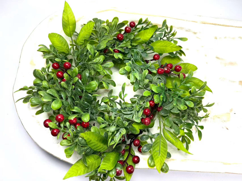 Mini Green Wreath 6.5” Faux Boxwood Candle Ring Farmhouse Tray Decor Spring Greenery Wreath