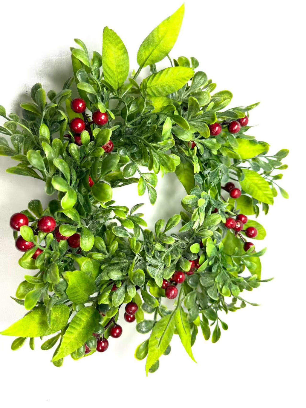 Mini Green Wreath 6.5” Faux Boxwood Candle Ring Farmhouse Tray Decor Spring Greenery Wreath