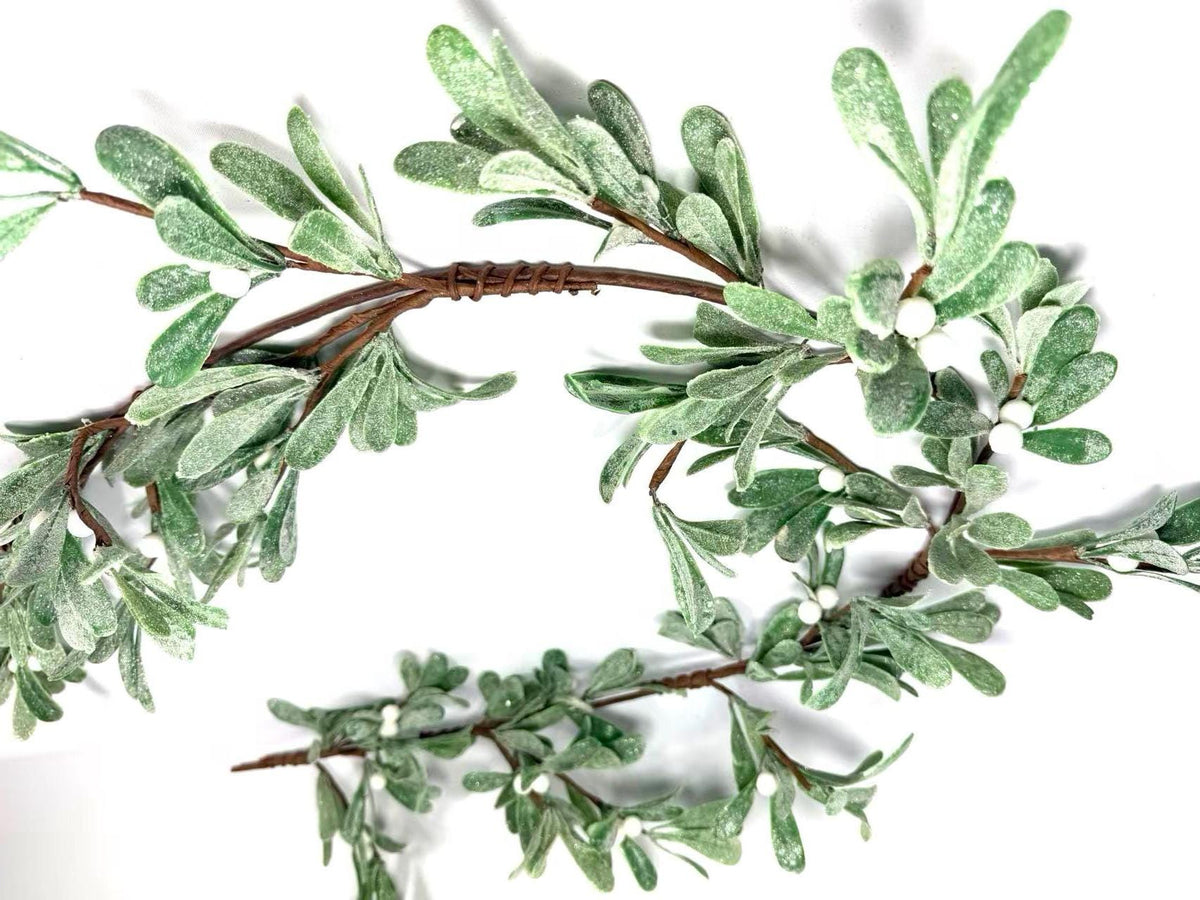 Frosted Mistletoe Garland 5ft Greenery White Berry Christmas Winter Wedding Decor