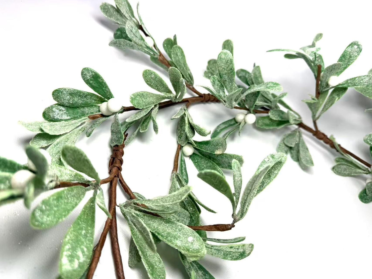 Frosted Mistletoe Garland 5ft Greenery White Berry Christmas Winter Wedding Decor