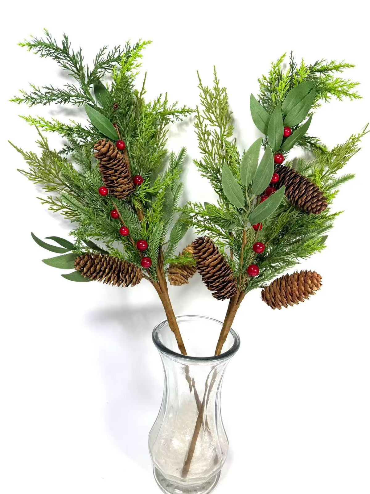 22" Real Touch Christmas Cedar Pine Pick with Red Berries and Pinecones