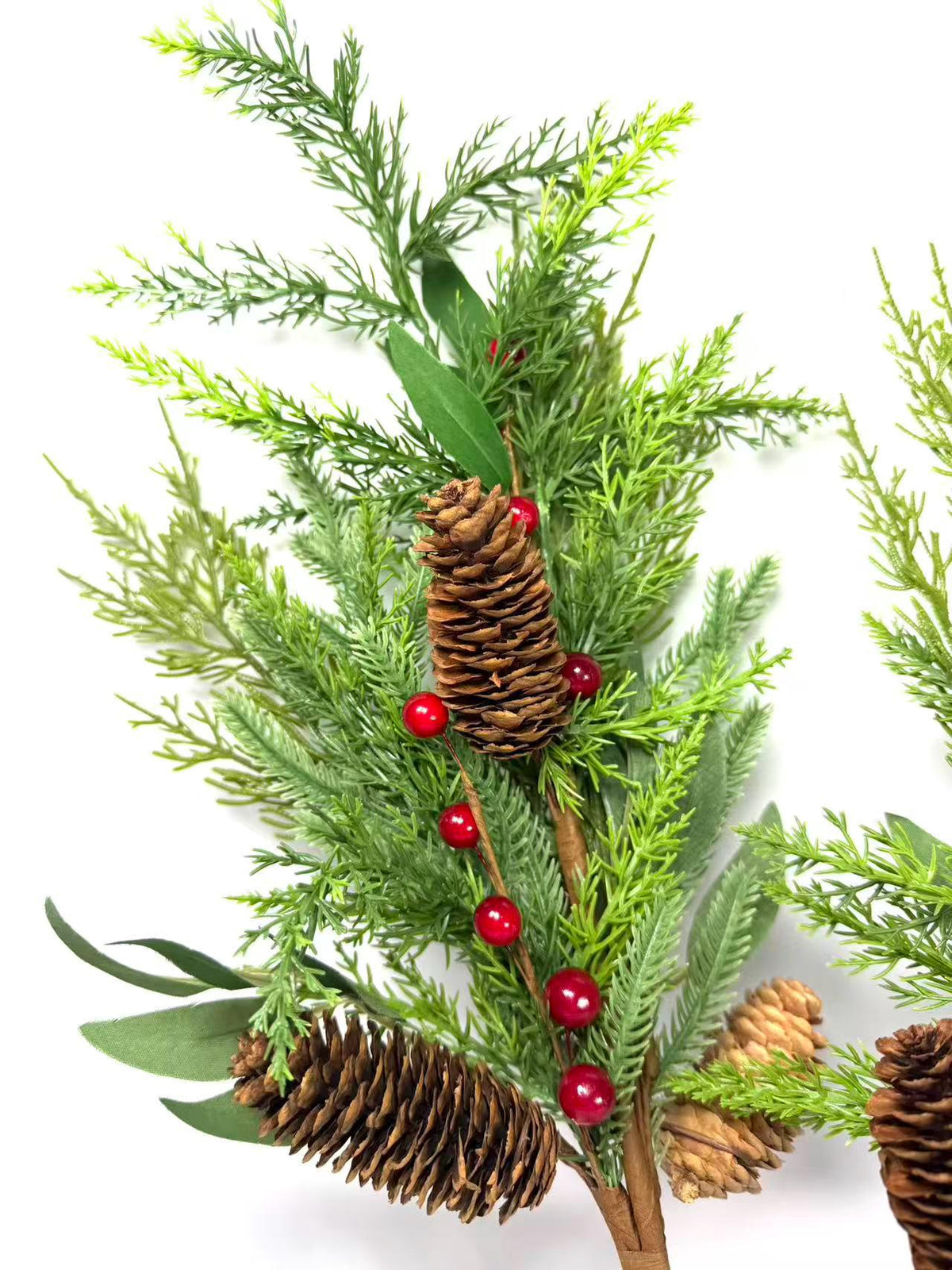 22" Real Touch Christmas Cedar Pine Pick with Red Berries and Pinecones