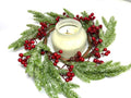Frosted Cedar and Red Berry Candle Ring, Christmas Table Centerpiece