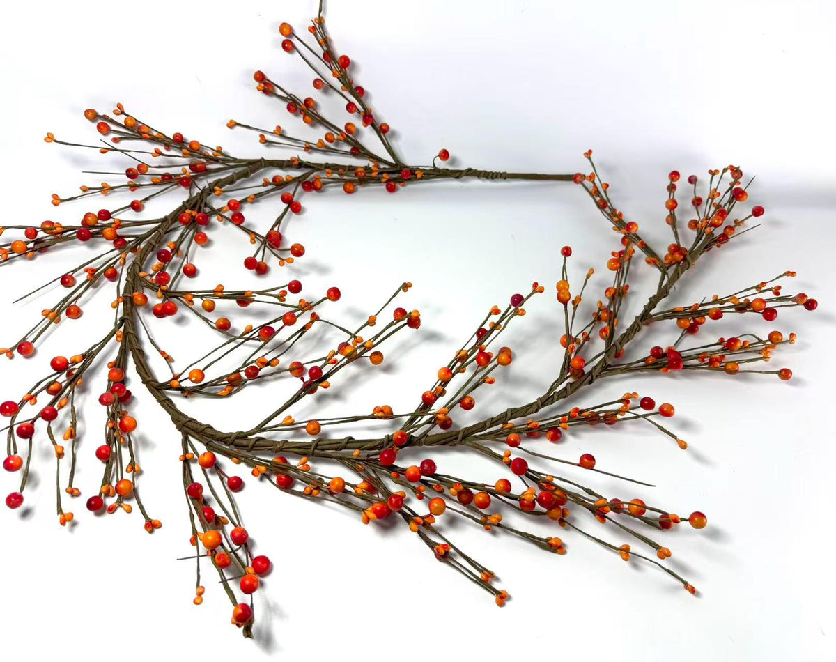 55"  Orange Pip Berry Garland: Fall Mantel Table Décor