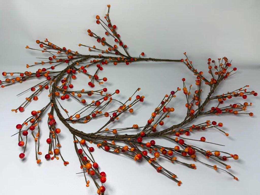 55"  Orange Pip Berry Garland: Fall Mantel Table Décor