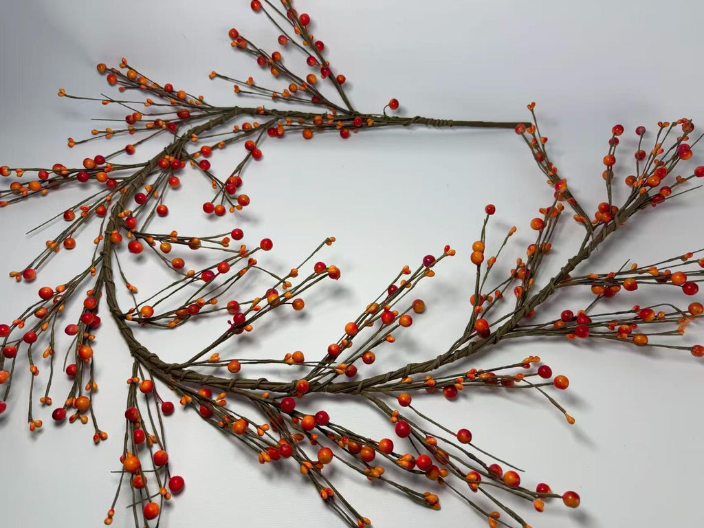 55"  Orange Pip Berry Garland: Fall Mantel Table Décor