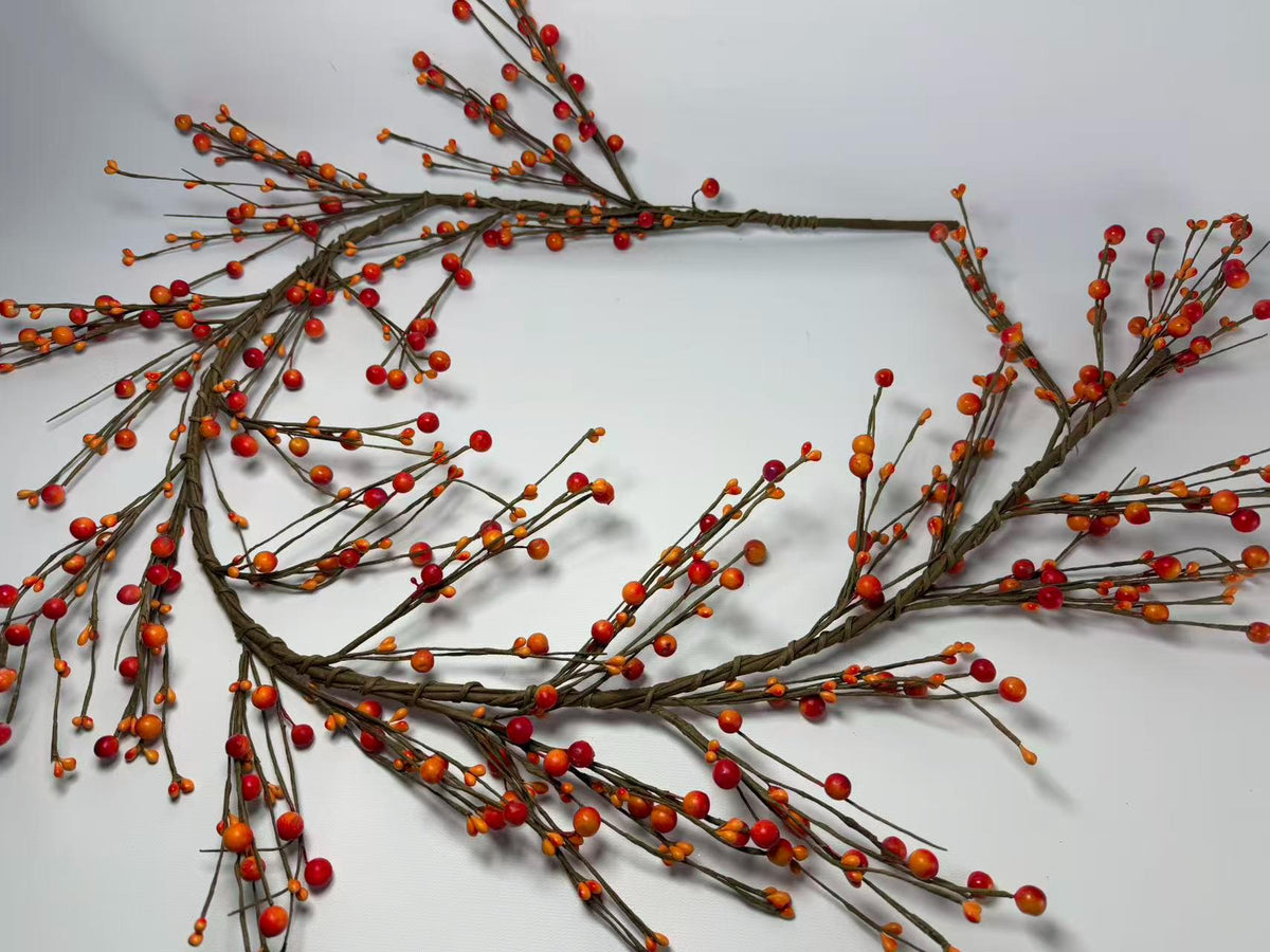 55"  Orange Pip Berry Garland: Fall Mantel Table Décor