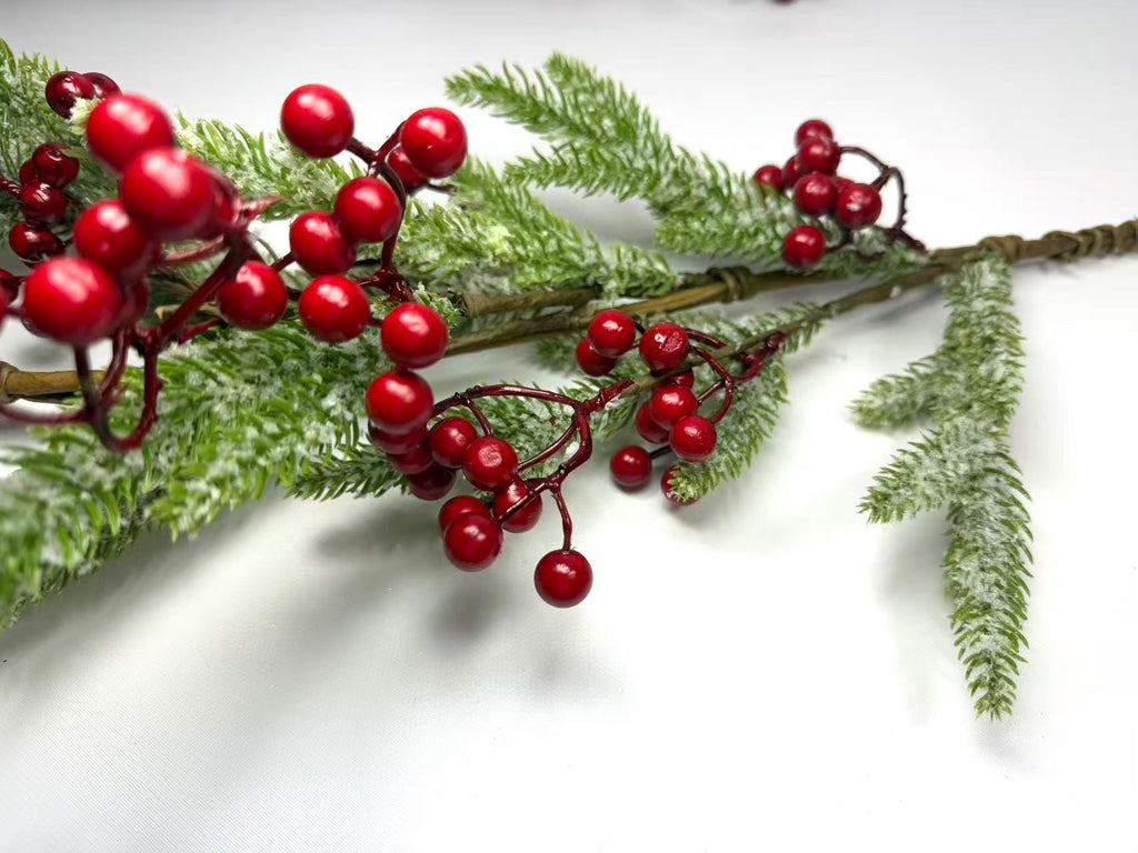 5ft Artificial Snowy Pine and Red Berry Garland, Christmas Winter Greenery Mantle Decor