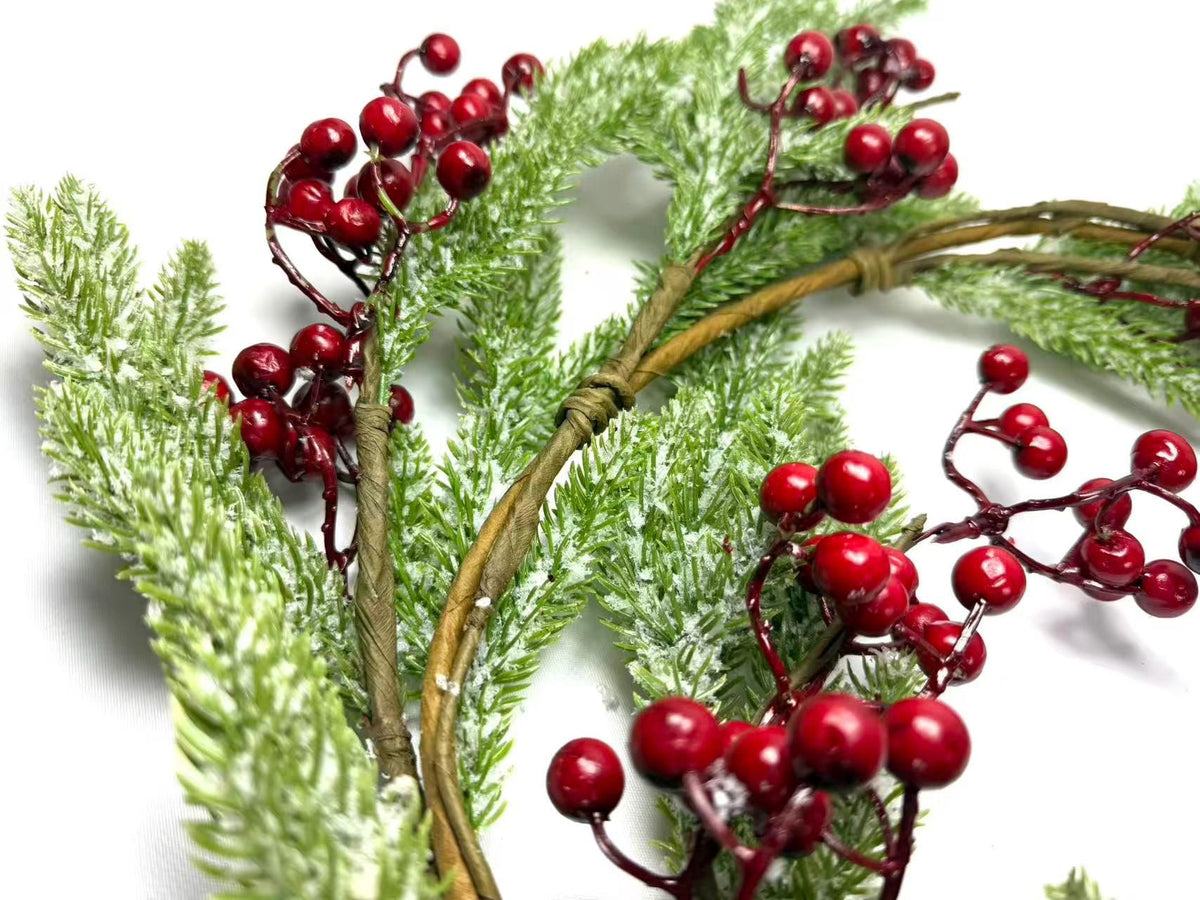 5ft Artificial Snowy Pine and Red Berry Garland, Christmas Winter Greenery Mantle Decor