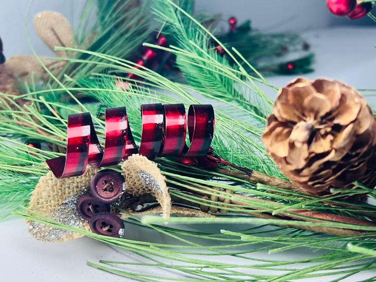 Christmas Pine Garland: 60" Bells, Berries & Burlap Flowers