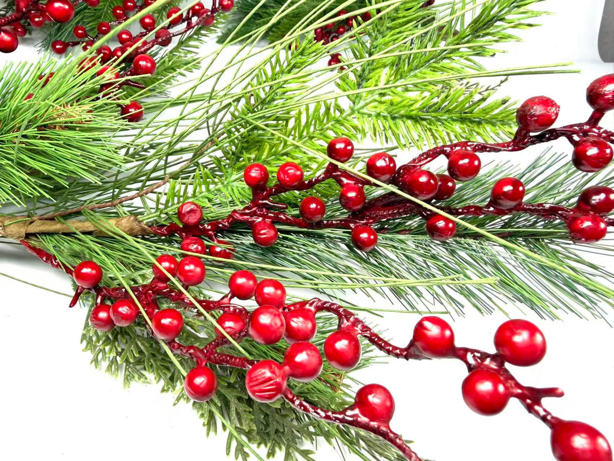 60 Inch Christmas Garland with Red Berries and Pine Greenery, Winter Holiday Mantel Decor