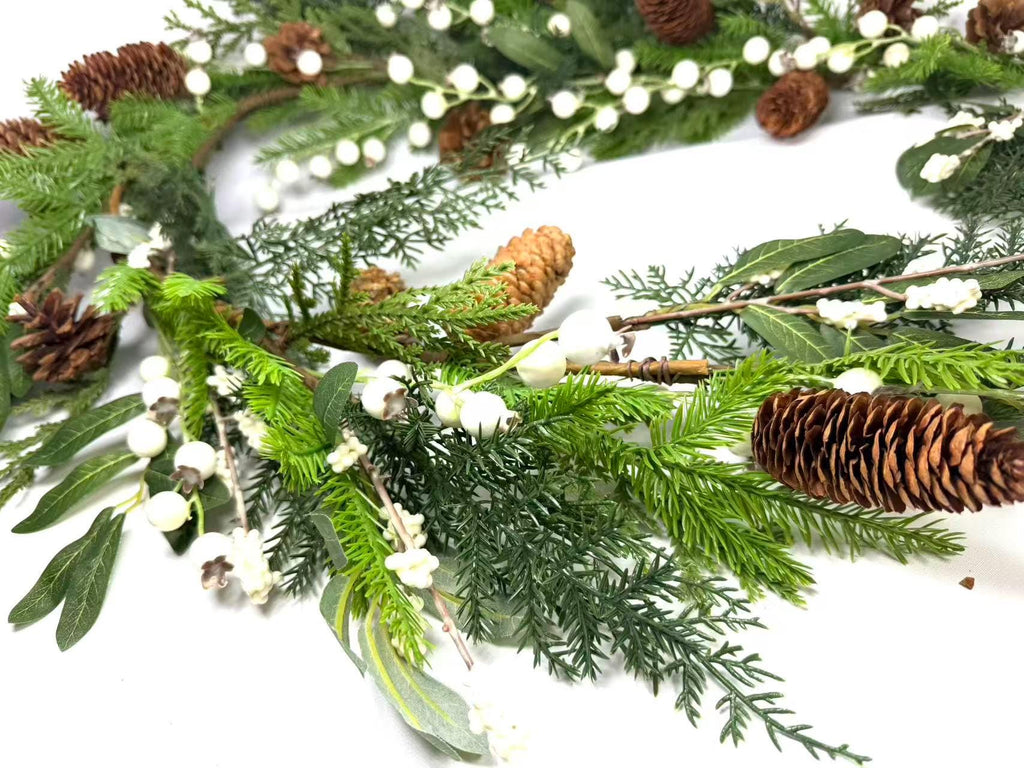 60" Christmas Garland: Pinecones and White Berries Winter Greenery