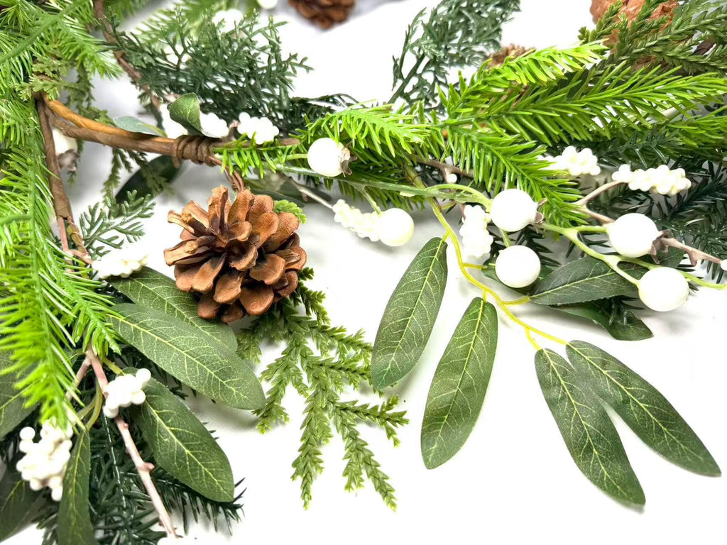 60" Christmas Garland: Pinecones and White Berries Winter Greenery