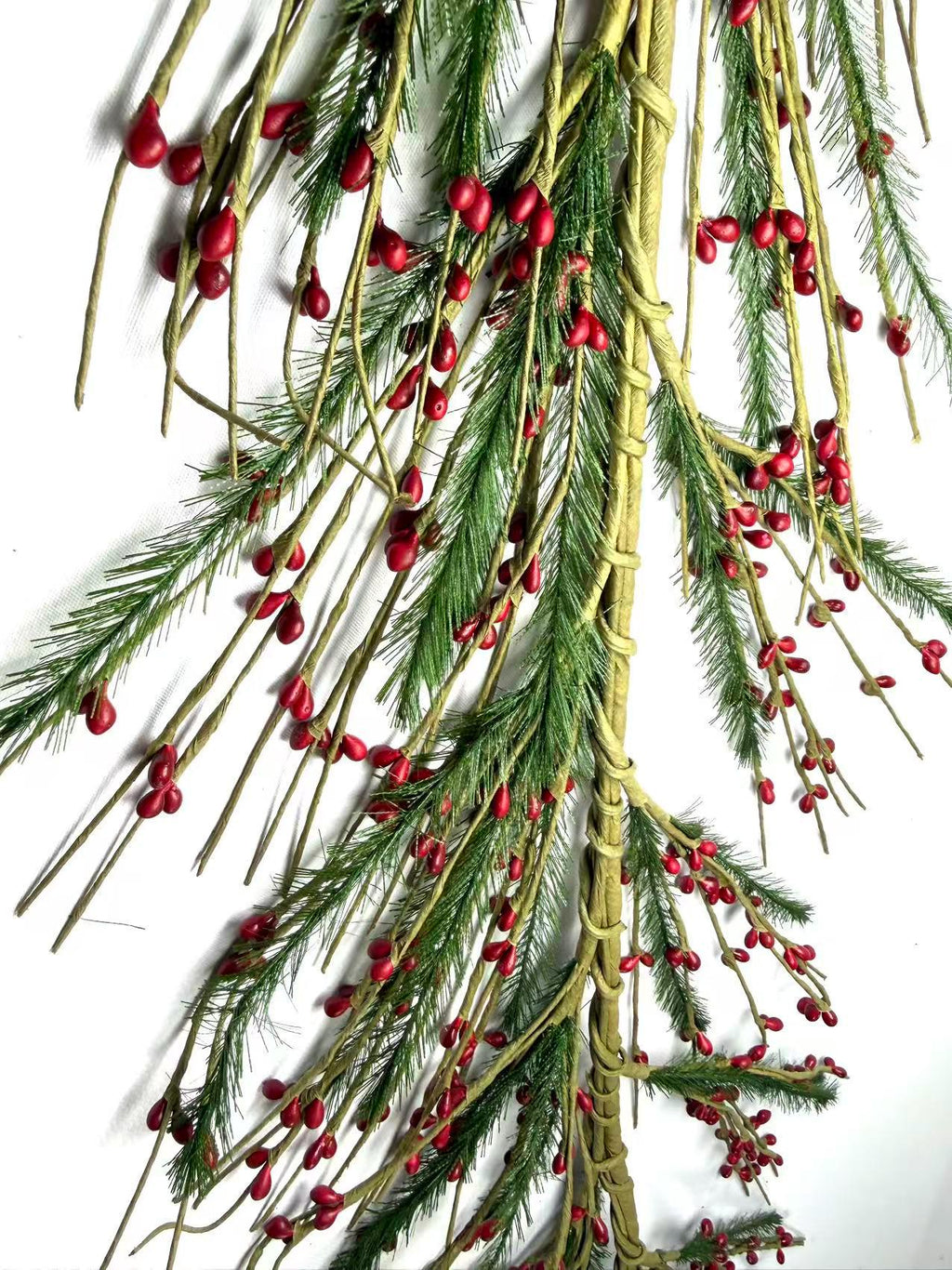 55" Red Berry & Pine Garland, Rustic Farmhouse Christmas Mantel Decor, Winter Greenery