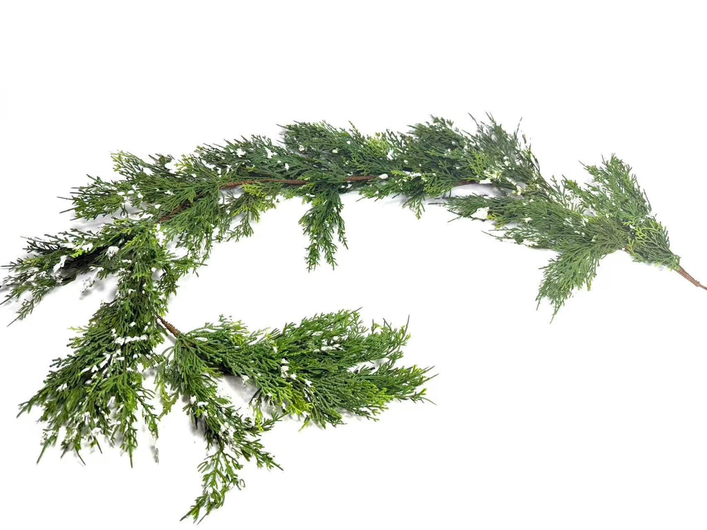 5ft Real Touch Cedar Garland with Snow | Winter Greenery Christmas Mantel Decor