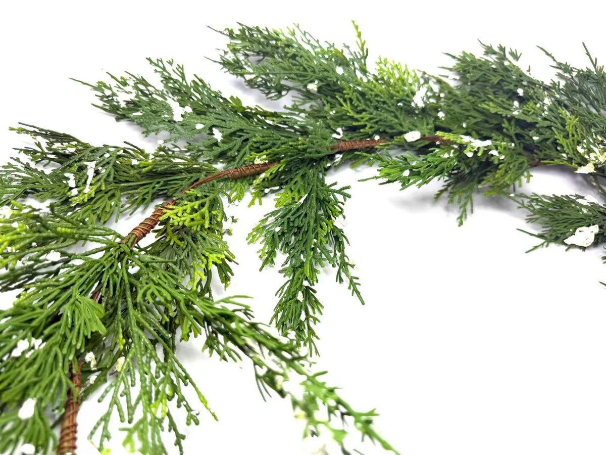 5ft Real Touch Cedar Garland with Snow | Winter Greenery Christmas Mantel Decor