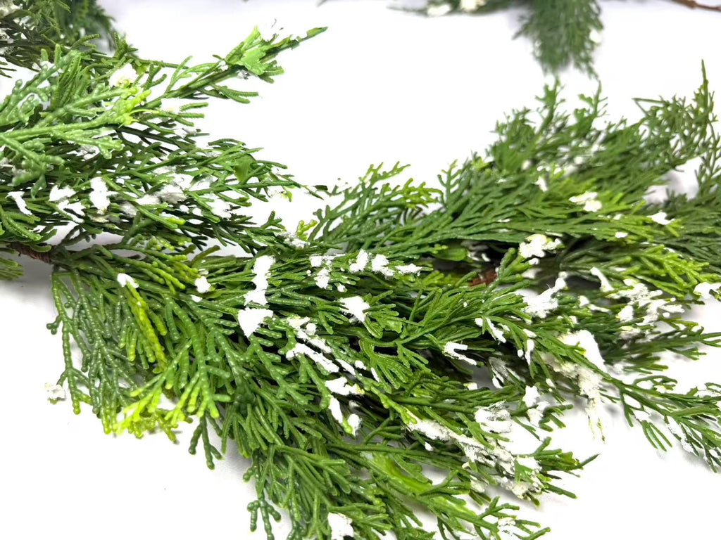 5ft Real Touch Cedar Garland with Snow | Winter Greenery Christmas Mantel Decor