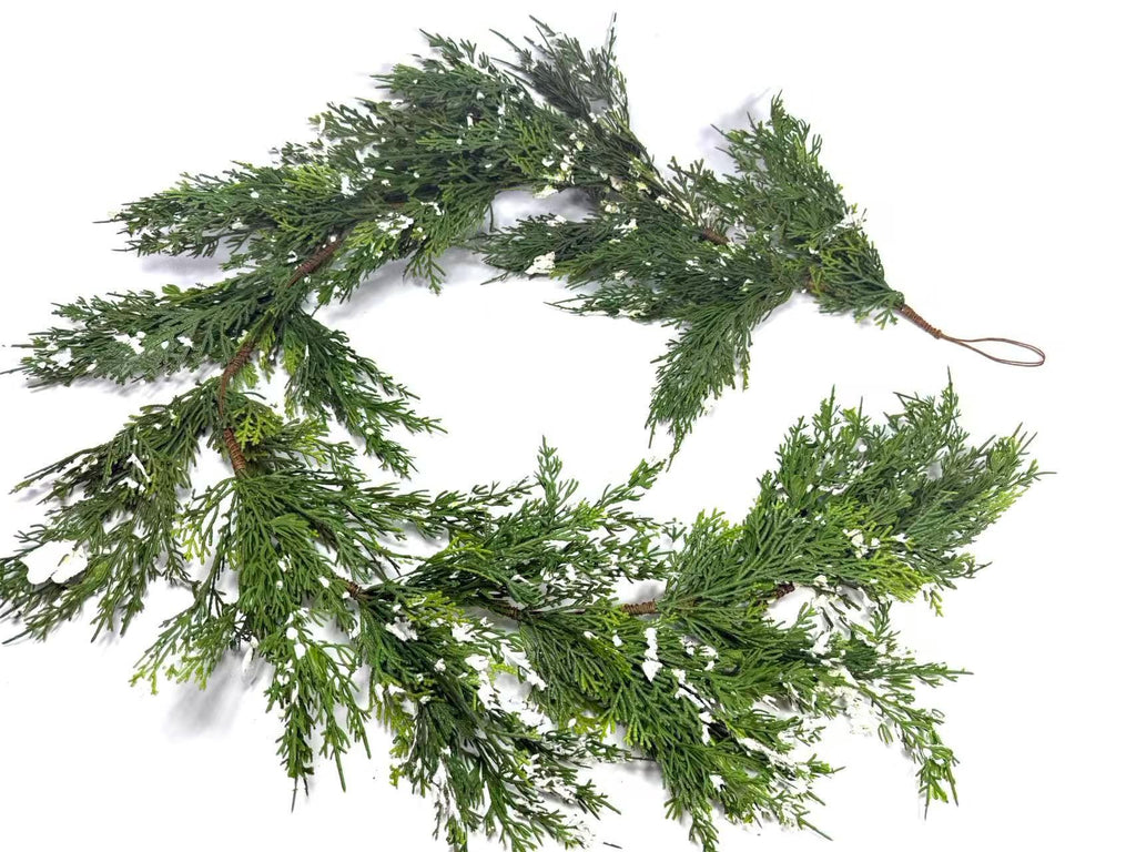 5ft Real Touch Cedar Garland with Snow | Winter Greenery Christmas Mantel Decor