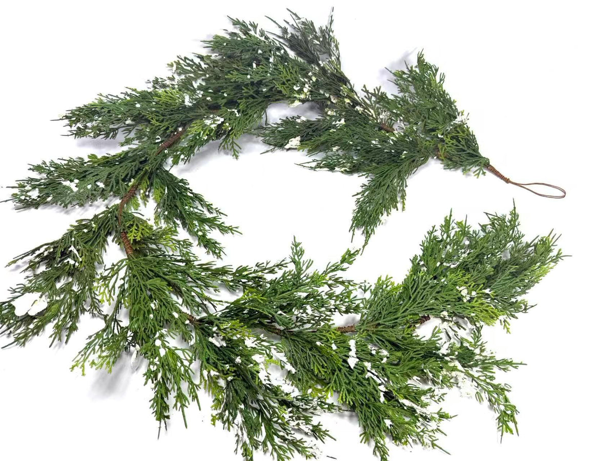 5ft Real Touch Cedar Garland with Snow | Winter Greenery Christmas Mantel Decor