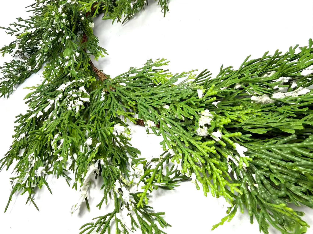 6ft Real Touch Cedar Garland with Snow | Winter Greenery Christmas Mantel Decor