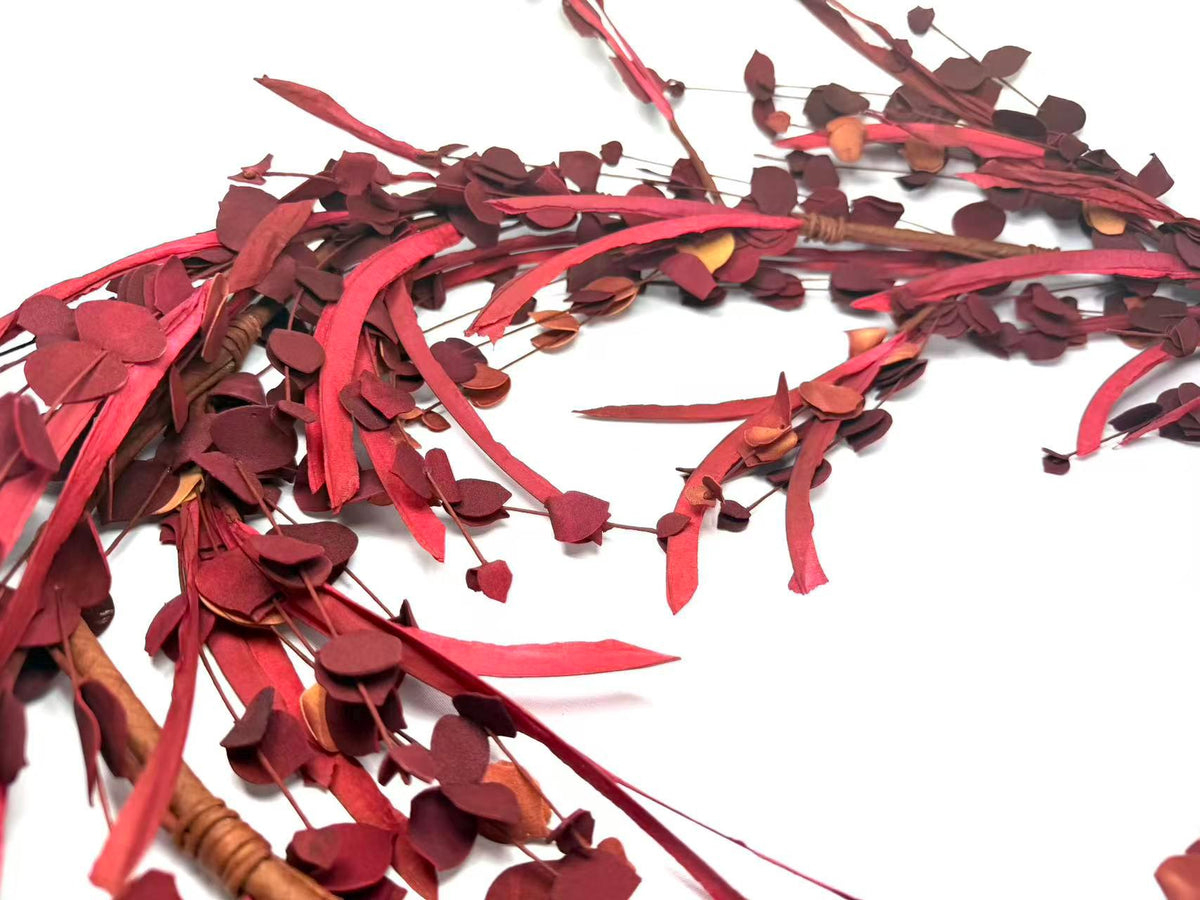 5ft Red Eucalyptus Garland | Burgundy Fall Garland | Rustic Christmas Mantel Decor