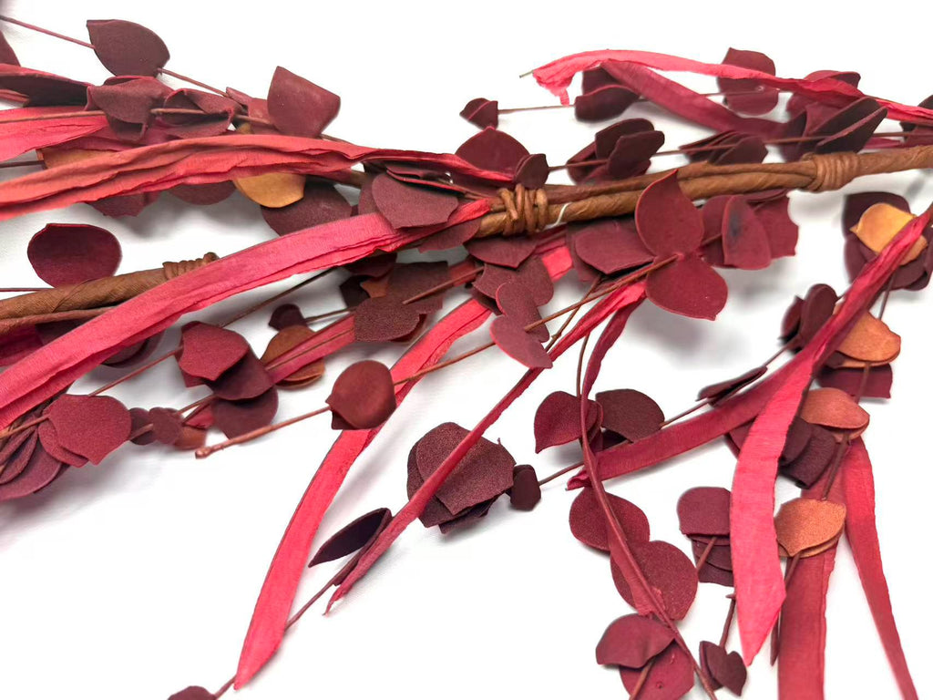 5ft Red Eucalyptus Garland | Burgundy Fall Garland | Rustic Christmas Mantel Decor