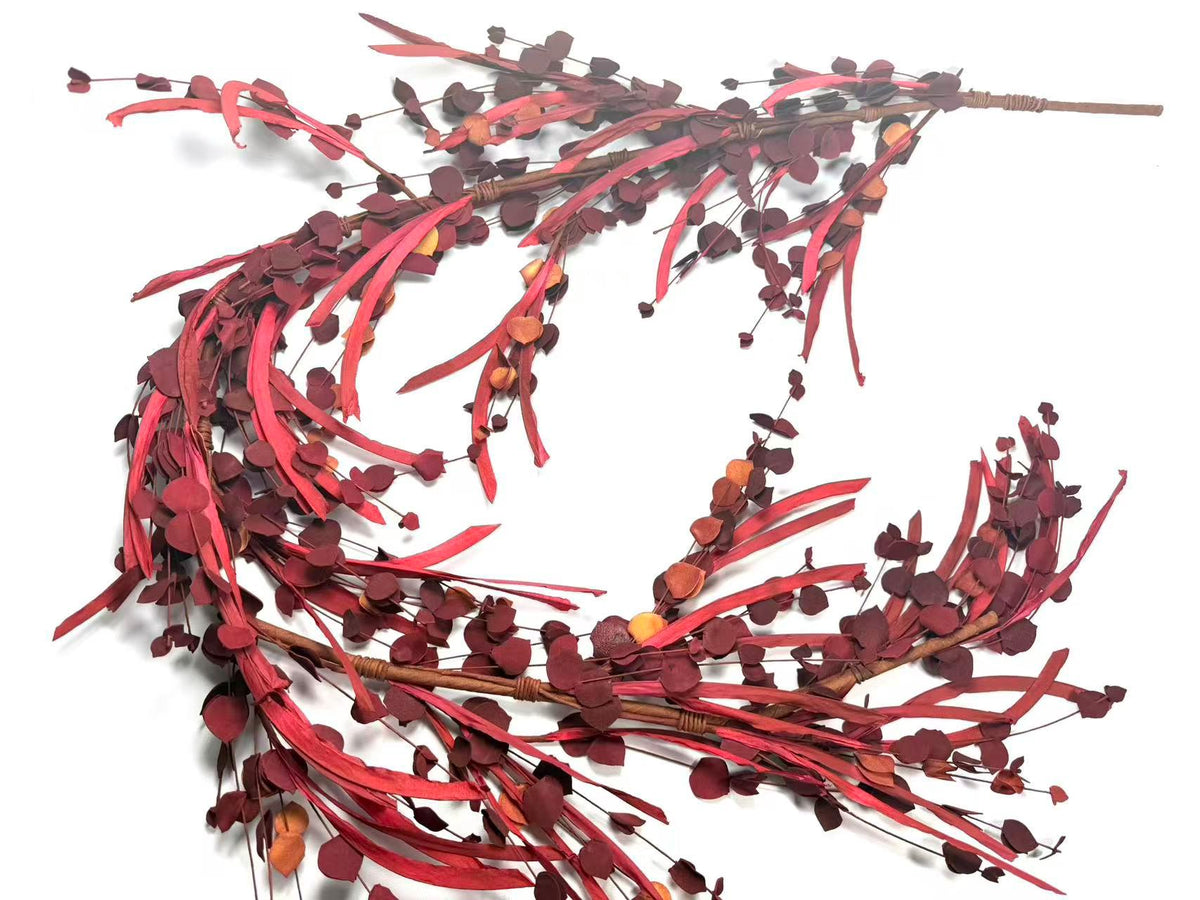 5ft Red Eucalyptus Garland | Burgundy Fall Garland | Rustic Christmas Mantel Decor