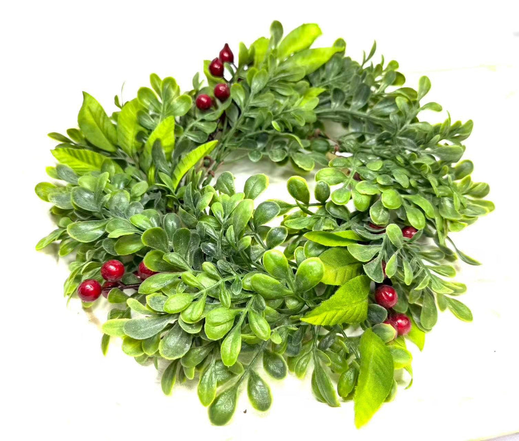 Mini Green Wreath 4.5” Candle Ring Tray Decor Boxwood Faux Spring Farmhouse Greenery Wreath