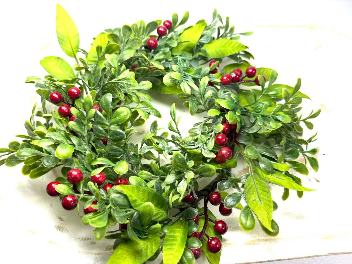 Mini Green Wreath 6.5” Faux Boxwood Candle Ring Farmhouse Tray Decor Spring Greenery Wreath