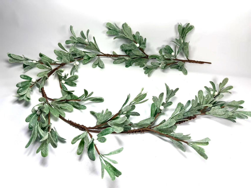 Frosted Mistletoe Garland 5ft Greenery White Berry Christmas Winter Wedding Decor