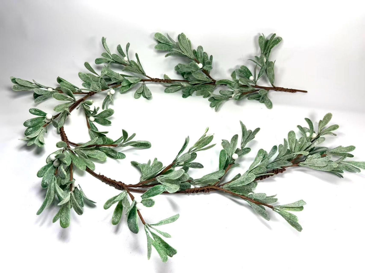 Frosted Mistletoe Garland 5ft Greenery White Berry Christmas Winter Wedding Decor