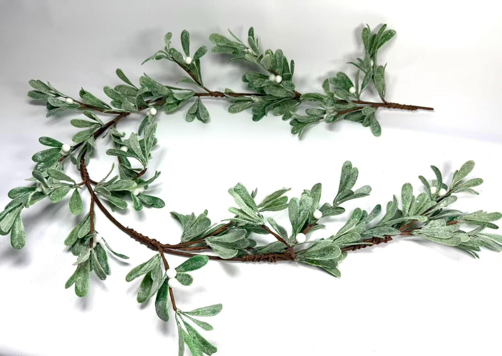 Frosted Mistletoe Garland 5ft Greenery White Berry Christmas Winter Wedding Decor
