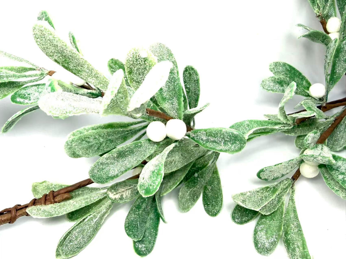 Frosted Mistletoe Garland 5ft Greenery White Berry Christmas Winter Wedding Decor