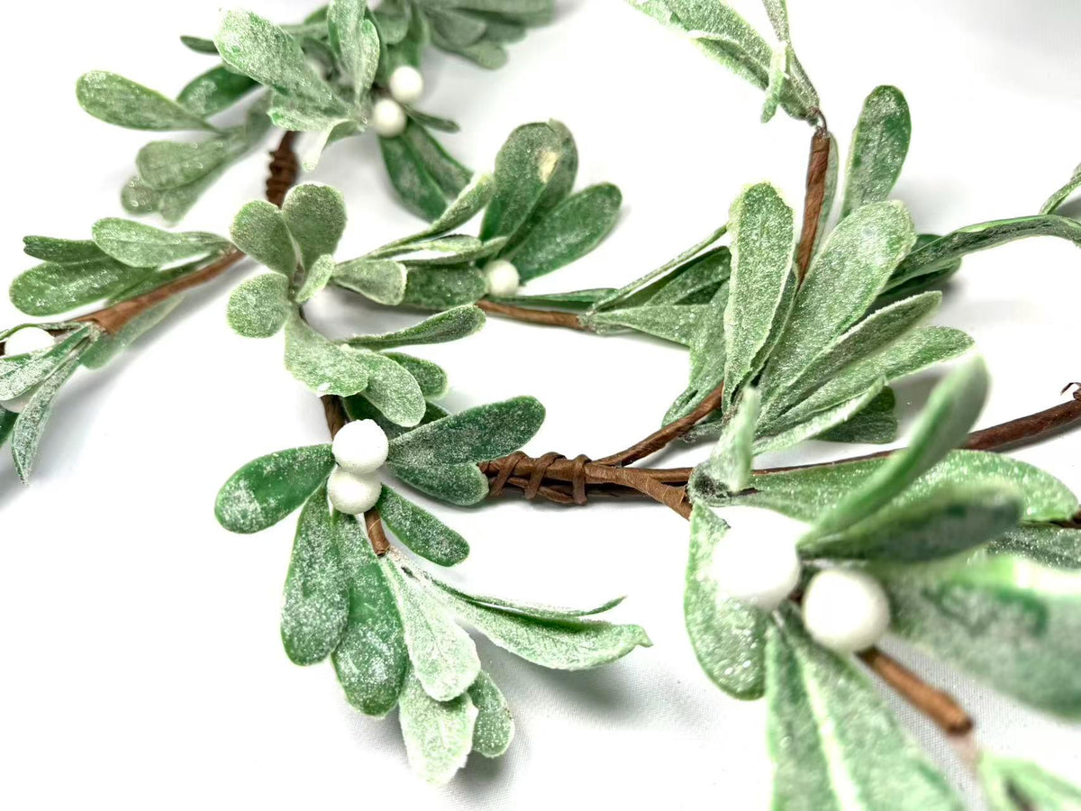 Frosted Mistletoe Garland 5ft Greenery White Berry Christmas Winter Wedding Decor
