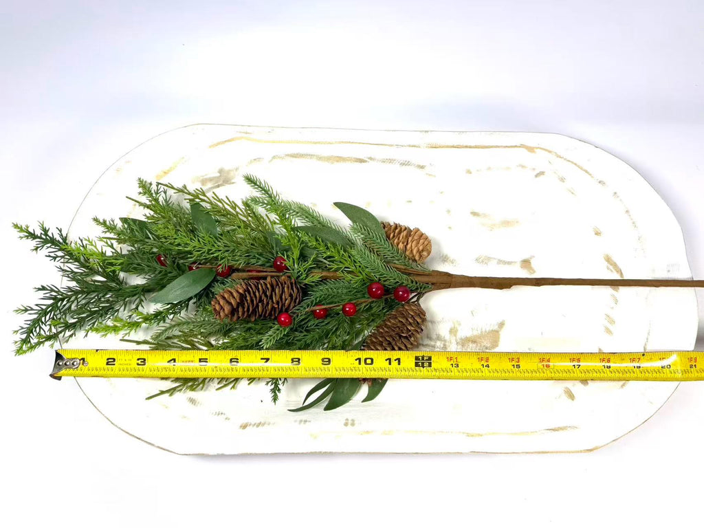 22" Real Touch Christmas Cedar Pine Pick with Red Berries and Pinecones
