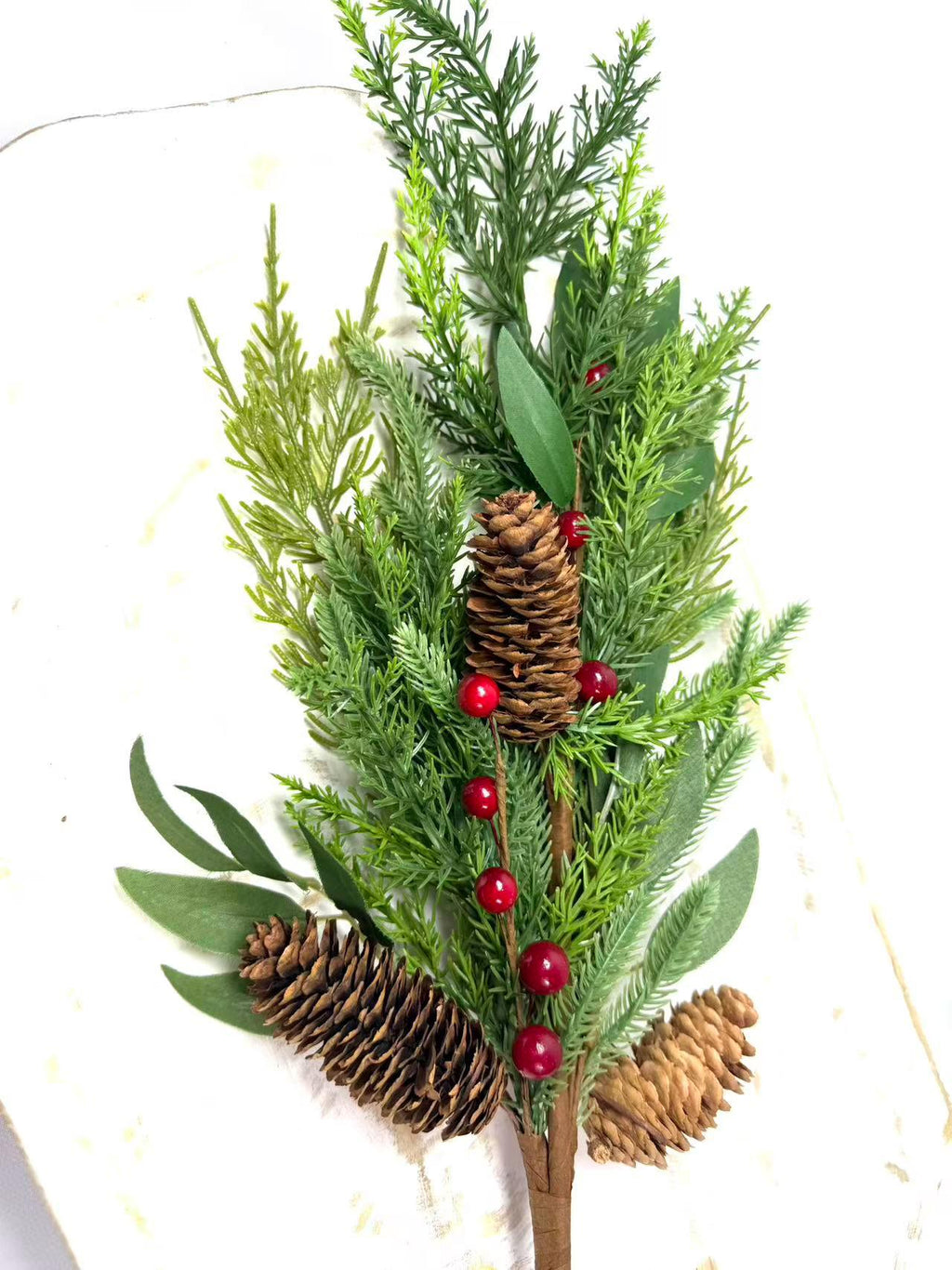 22" Real Touch Christmas Cedar Pine Pick with Red Berries and Pinecones