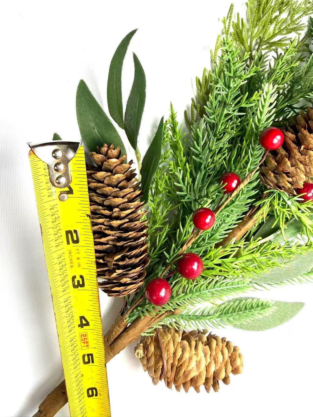 22" Real Touch Christmas Cedar Pine Pick with Red Berries and Pinecones