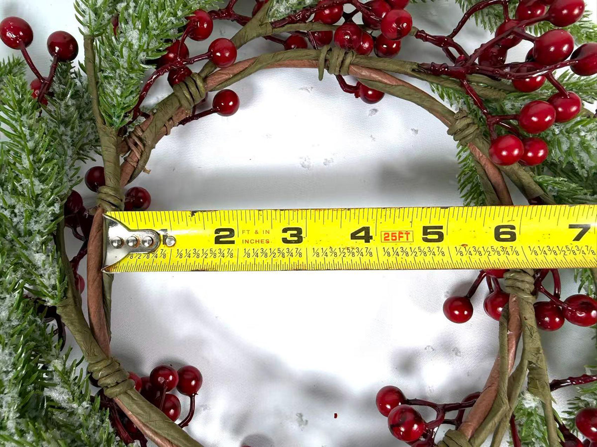 Frosted Cedar and Red Berry Candle Ring, Christmas Table Centerpiece