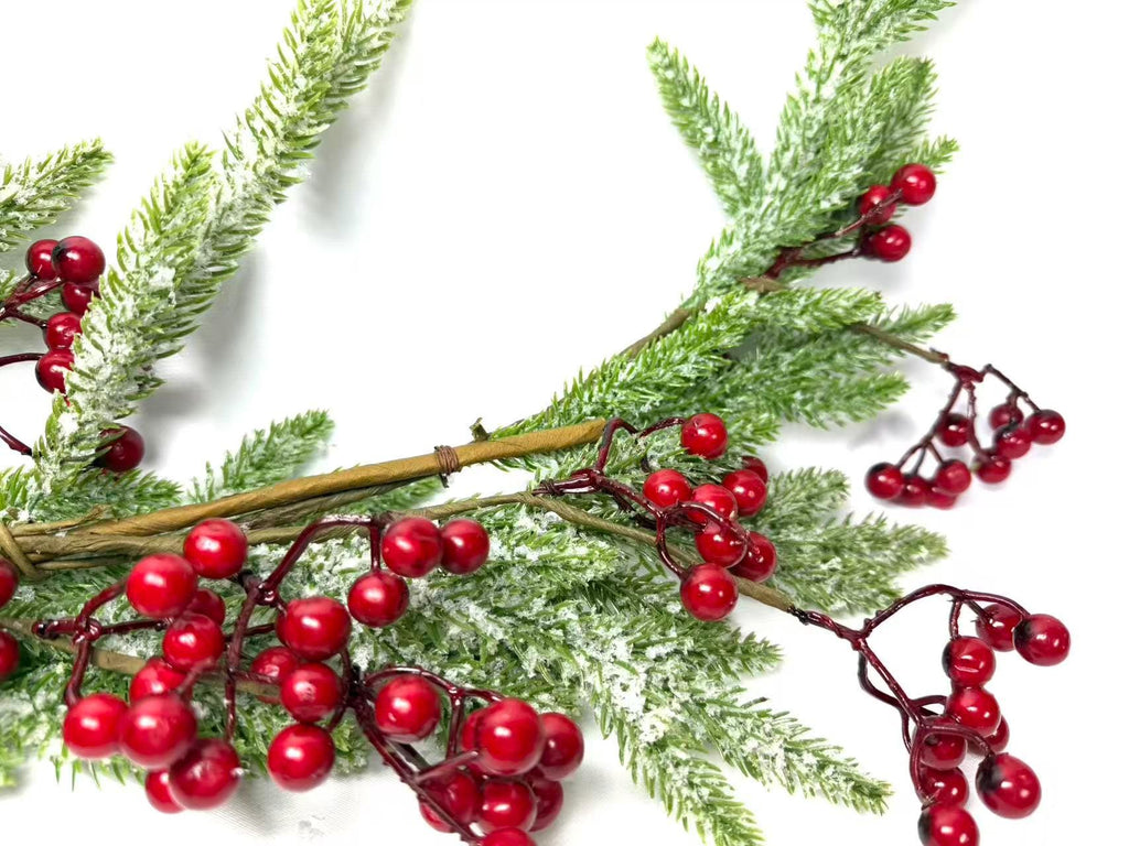 5ft Artificial Snowy Pine and Red Berry Garland, Christmas Winter Greenery Mantle Decor
