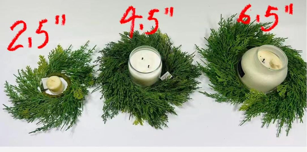 Real Touch Cedar Candle Ring Wreath 2.5 Inch Mini Greenery Christmas Table Decor